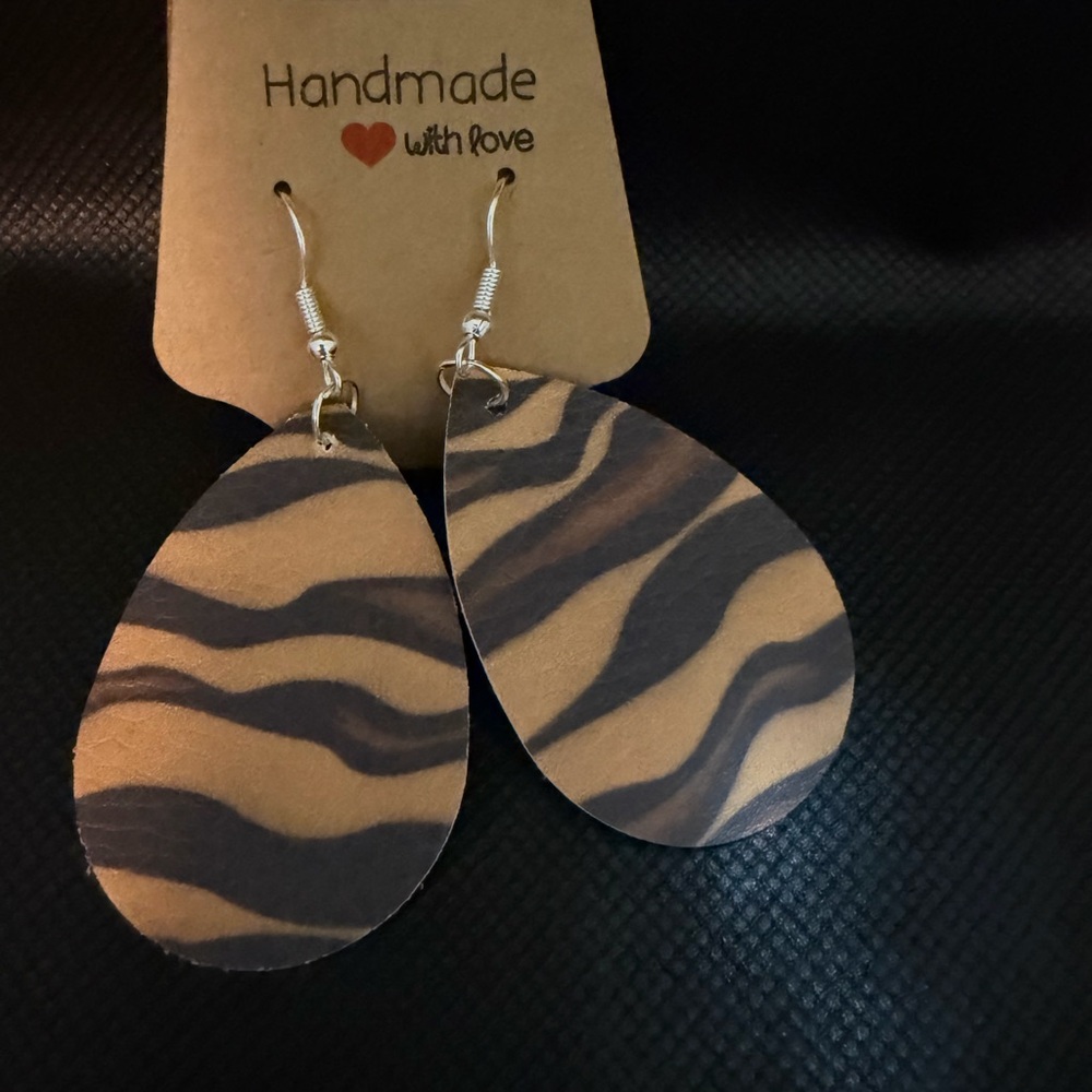 Handmade Zebra Pattern Teardrop Earrings